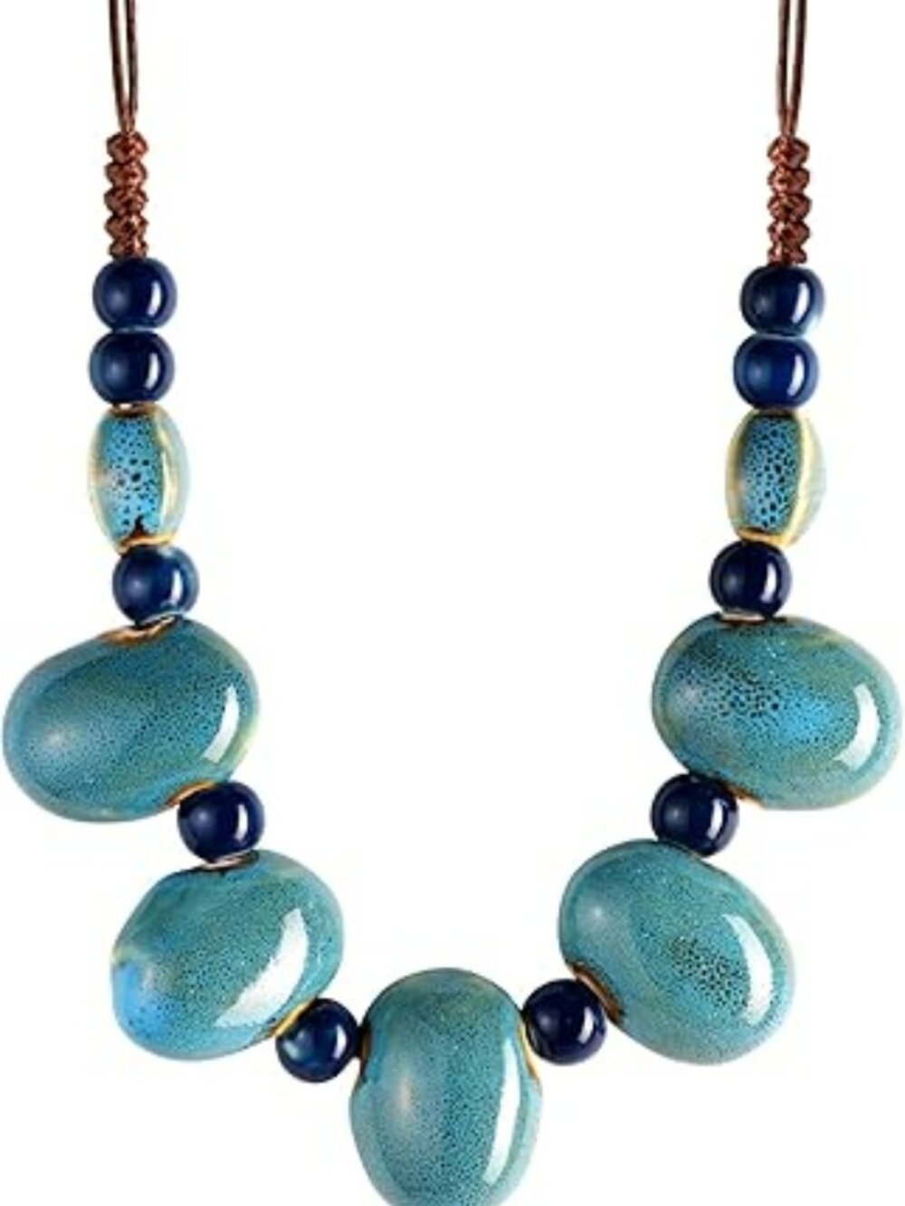 New Bohemian Hippie Colorful Ceramic Geometric Bead Strand Necklace Boho